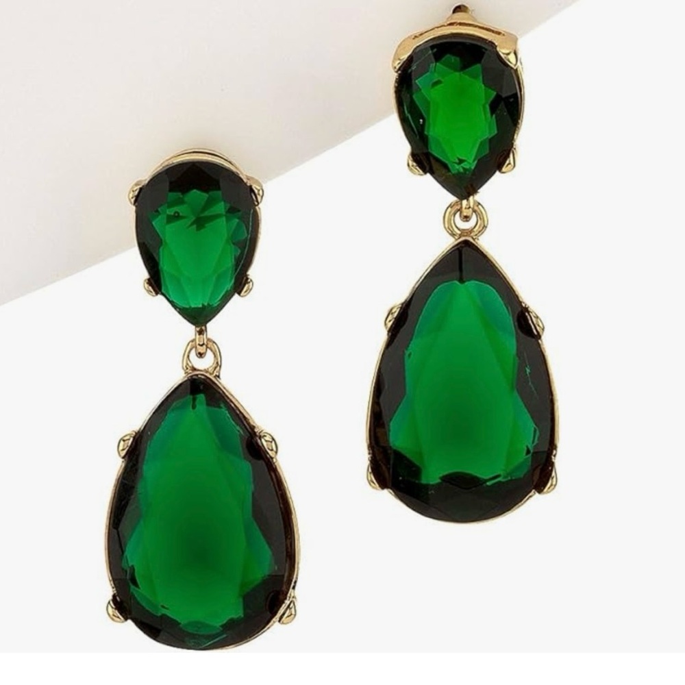 Kenneth Jay Lane Green Teardrop Earrings with Gold-Toned Setting